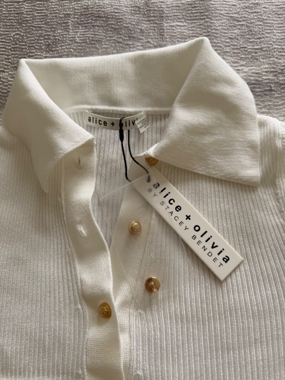 NWT Alice + Olivia by Stacey Bendet Nealie Ribbed Polo Cardigan Size S - Picture 4 of 11